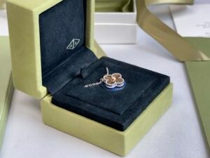 VCA 2024 Holiday Pendant. Rose Gold Guilloche Vintage Alhambra with Diamond. White Gold Chain.