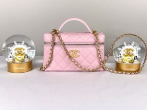 IMG_3868 Chanel 25P Pink Caviar Top Handle Long Vanity with Removable Chain