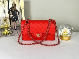 IMG_4467 Chanel 25C Red Caviar Small Classic Flap with Light Gold Hardware.