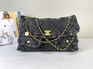 IMG_0633 Chanel 25K Black Denim Maxi Hobo Bag