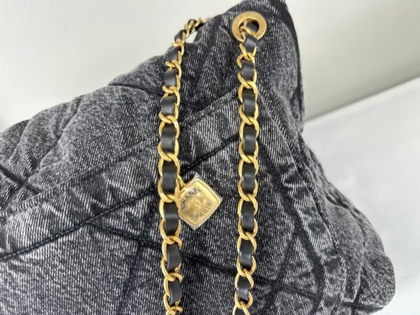 Chanel 25K Black Denim Maxi Hobo Bag