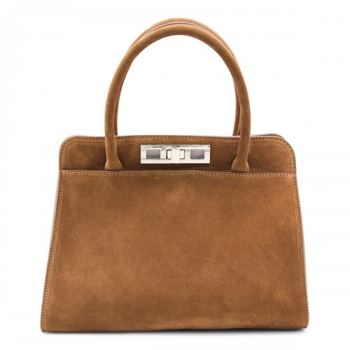 BROWN SUEDE TOP HANDLE BAG