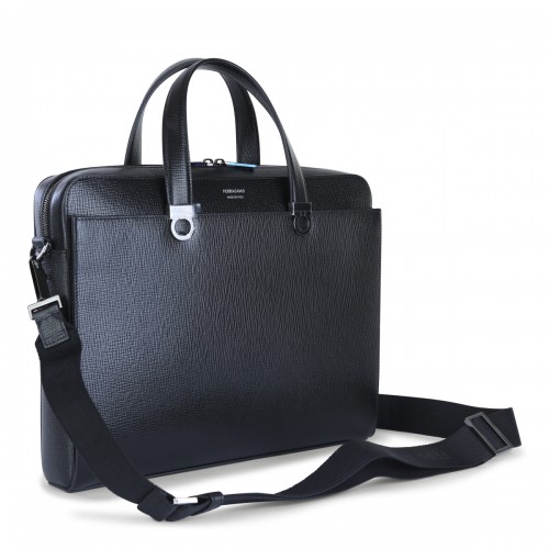 BLACK LEATHER TOP HANDLE BAG
