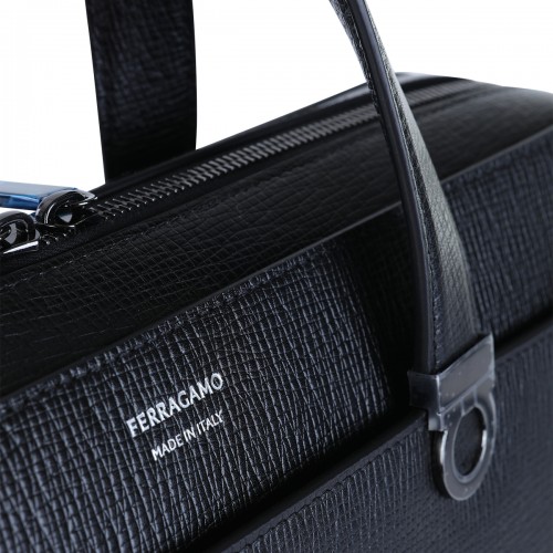 BLACK LEATHER TOP HANDLE BAG