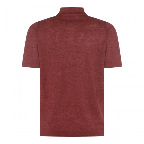 RED LINEN COTTON BLEND POLO SHIRT