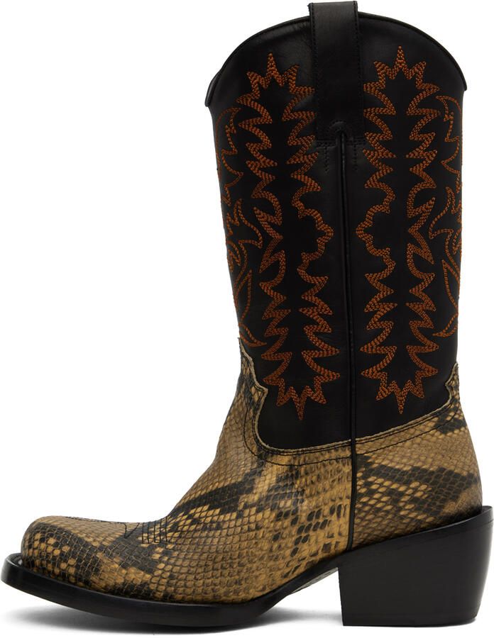 Dries Van Noten Black Snake Cowboy Boots