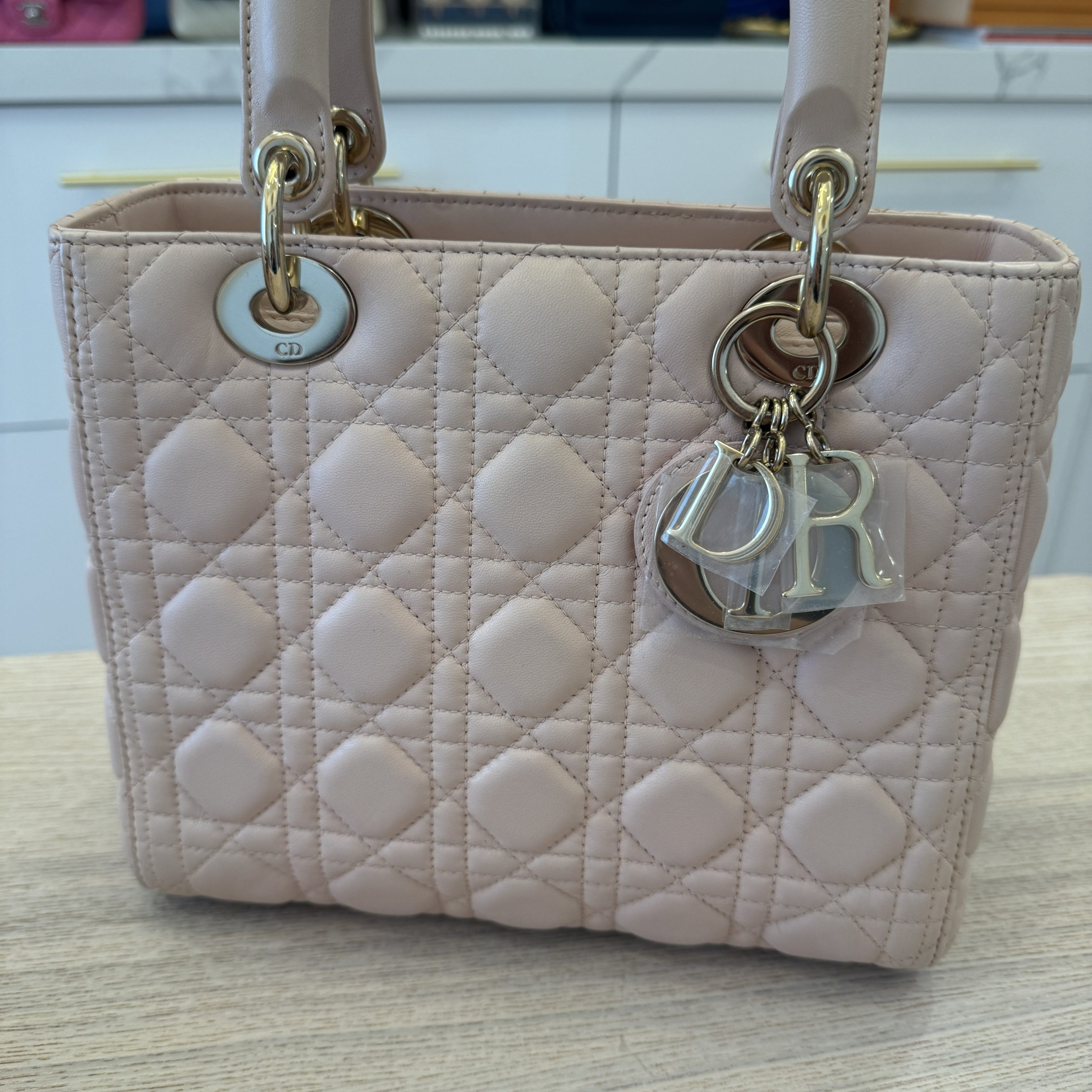 Christian Dior Lambskin Cannage Medium Lady Dior Gold Hardware Light Pink