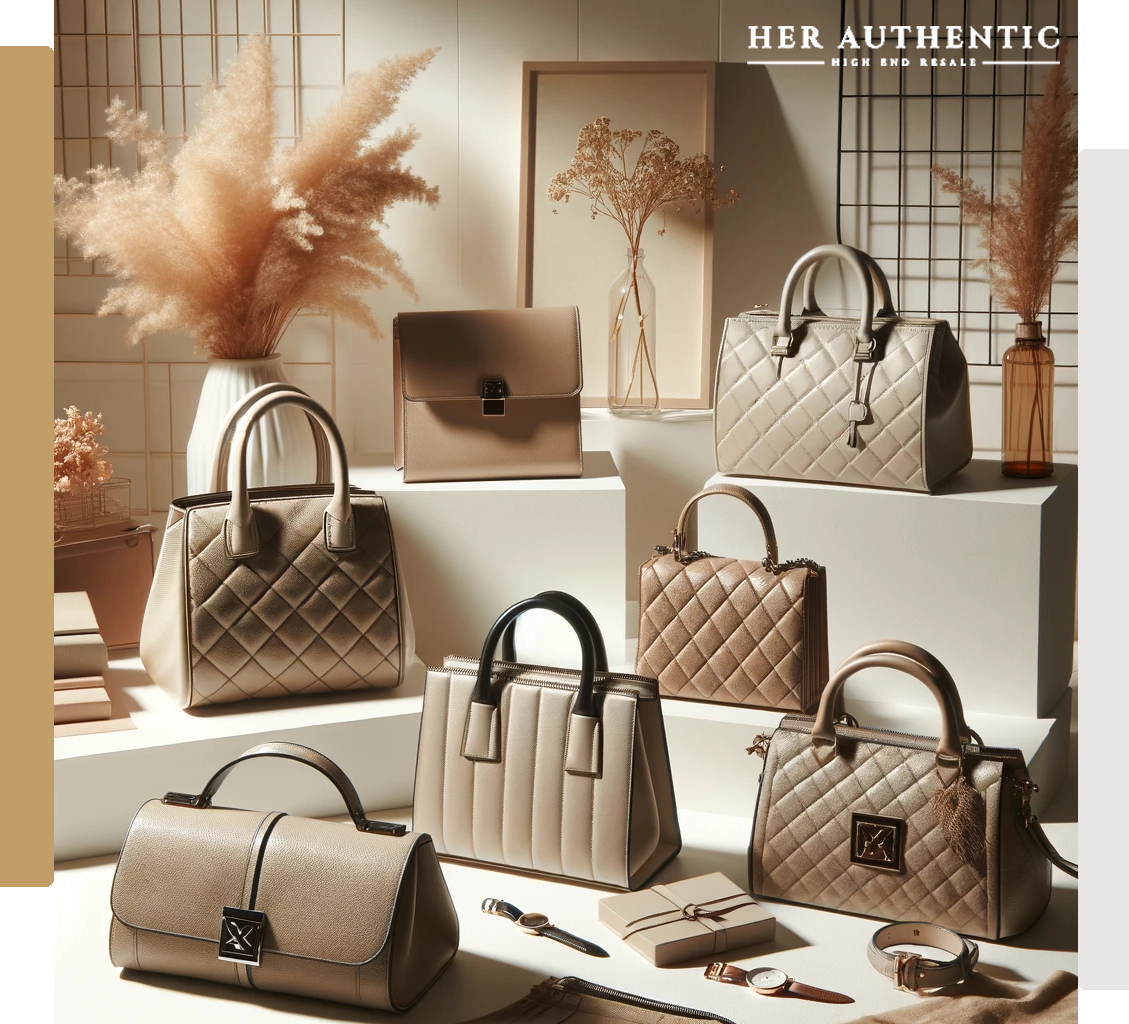 Collection of authentic pre-owned luxury handbags including Louis Vuitton, Chanel, Gucci, and Hermès