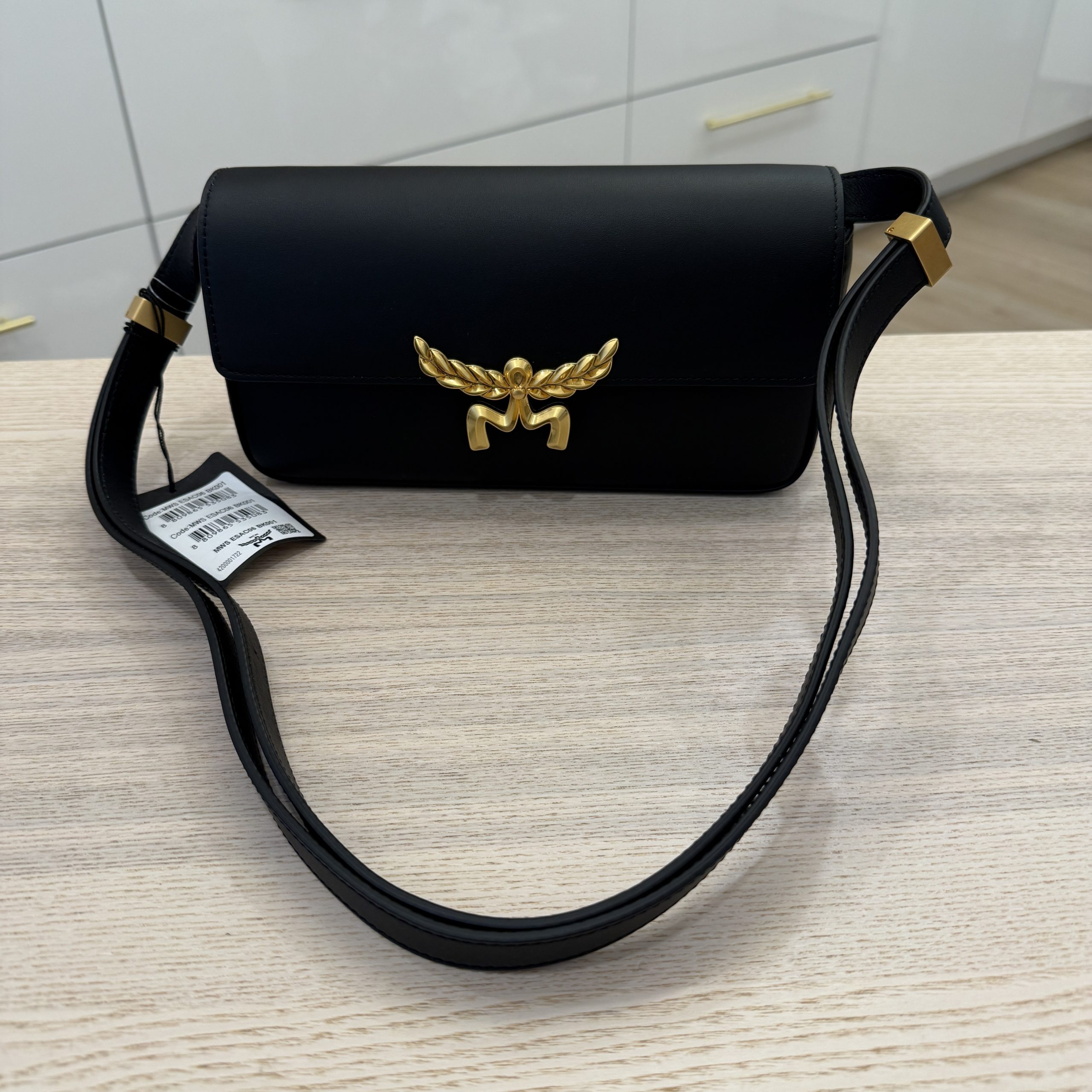 MCM Lauretos Flap Leather Shoulder Bag Black