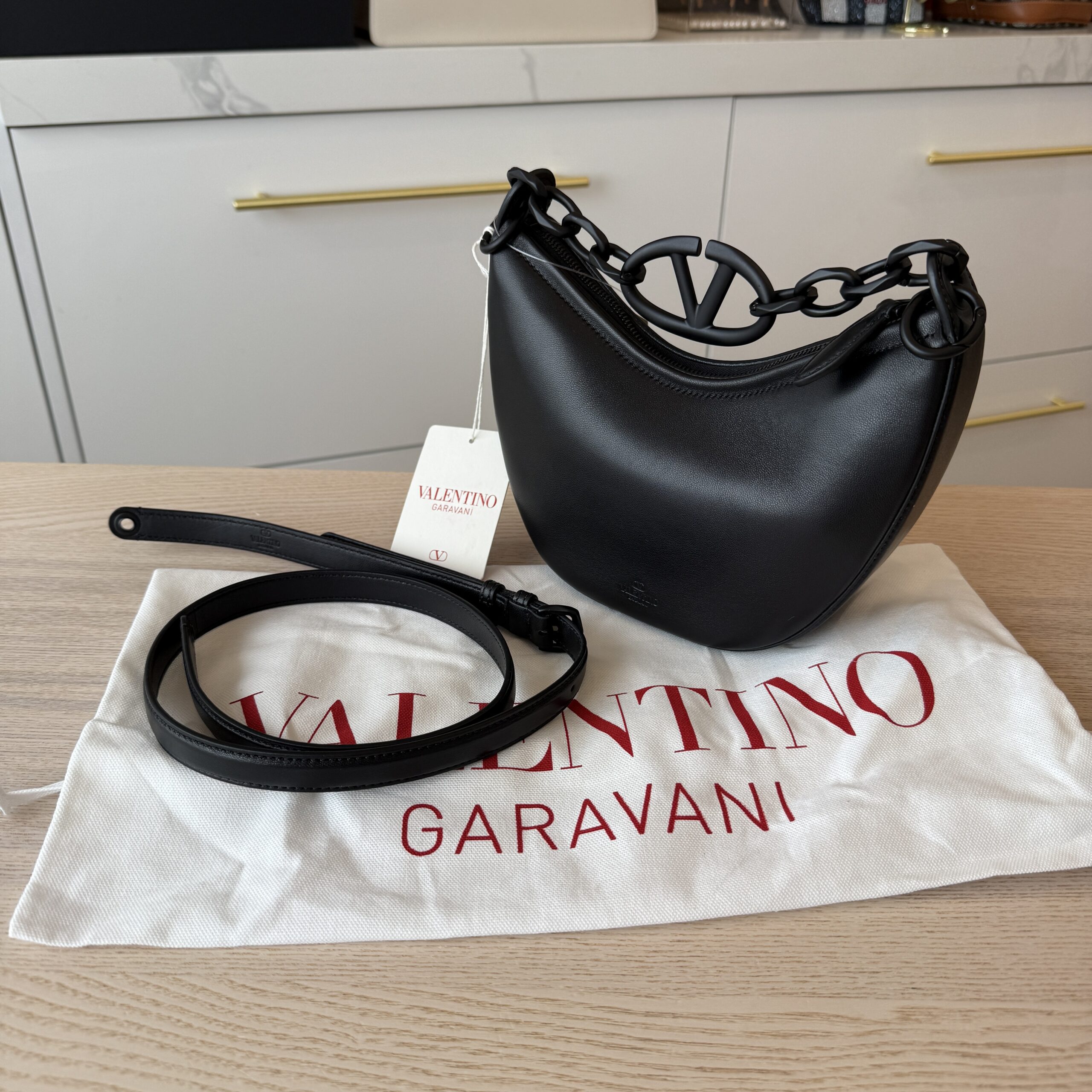 Valentino Gravami VLogo Moon Mini Hobo Bag in Nappa Leather Black and Black Hardware