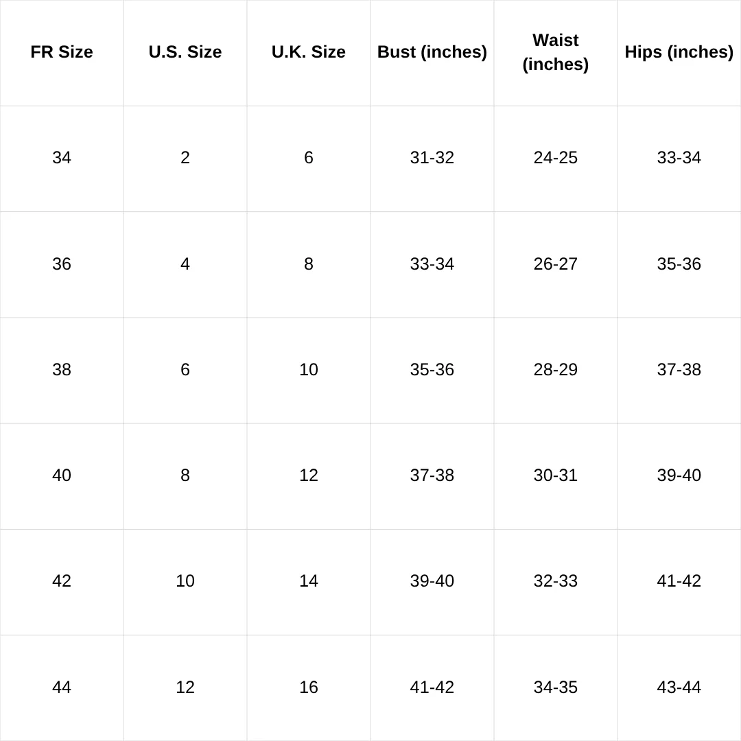 Chanel dress size chart 
