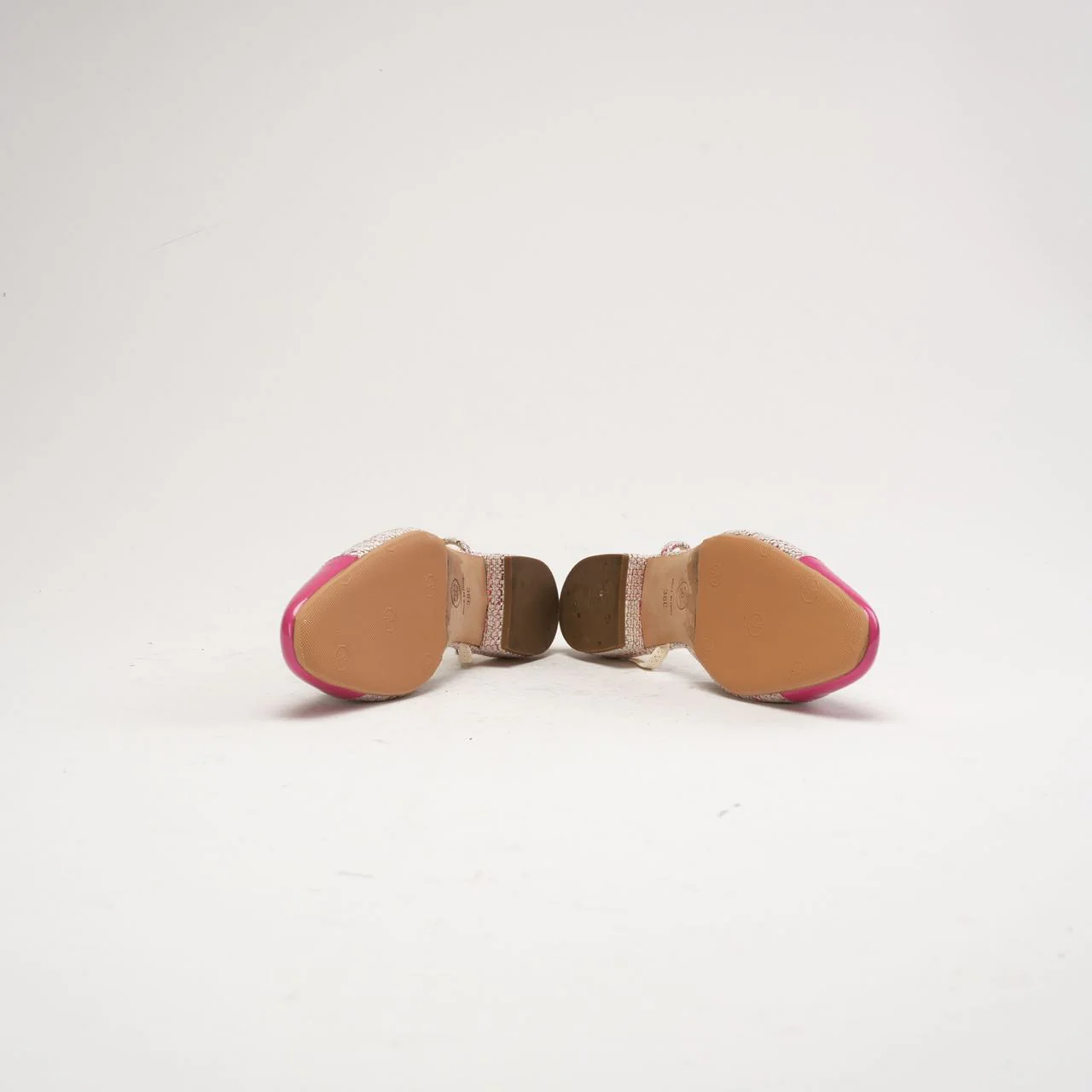 Chanel Pink CC Logo Tweed Leather Slingback Flats Size 38 C