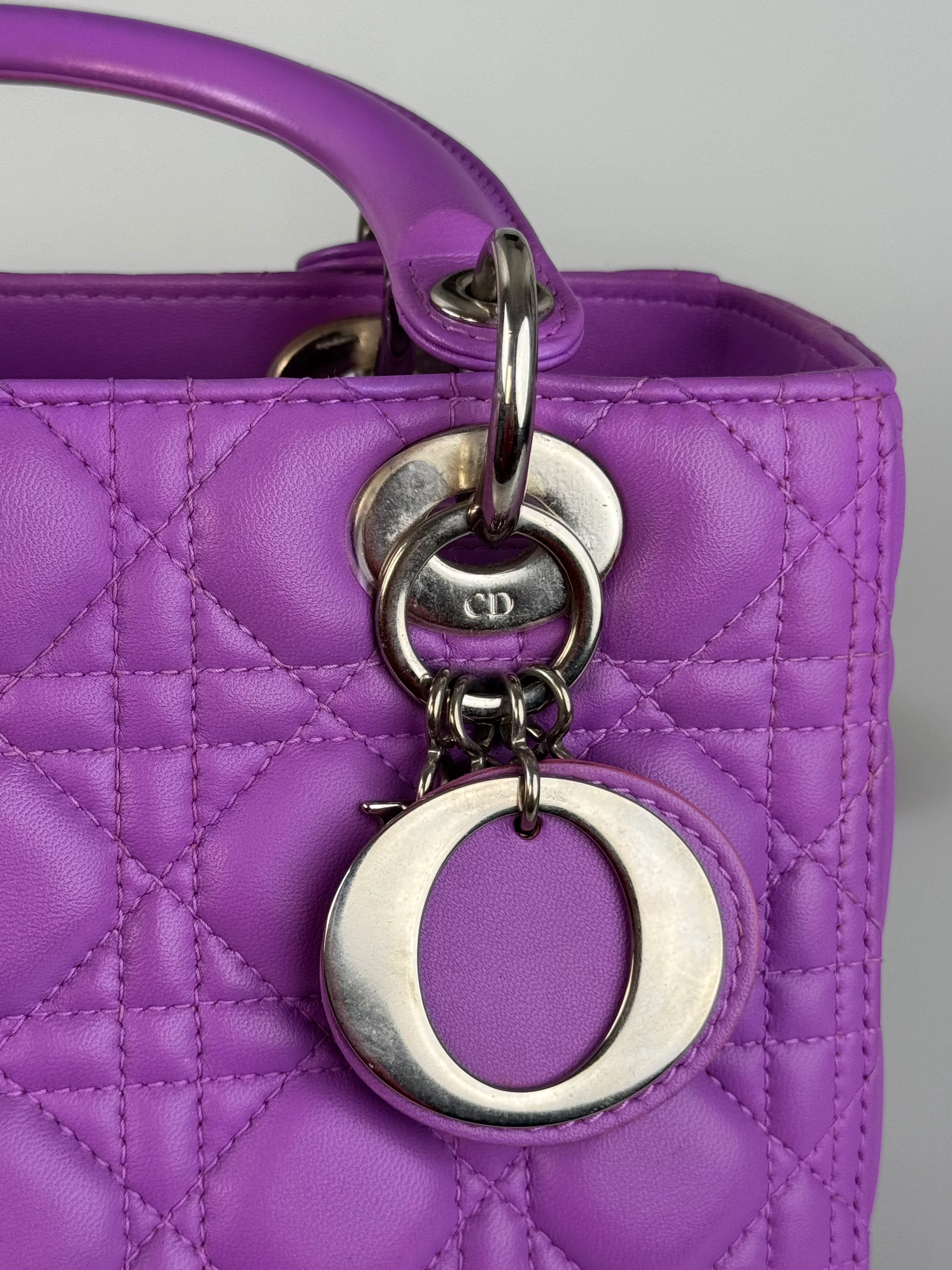 used-Dior Lady Dior Bag Bag Medium purple Lambskin Leather with Silver Hardware-MILOURA