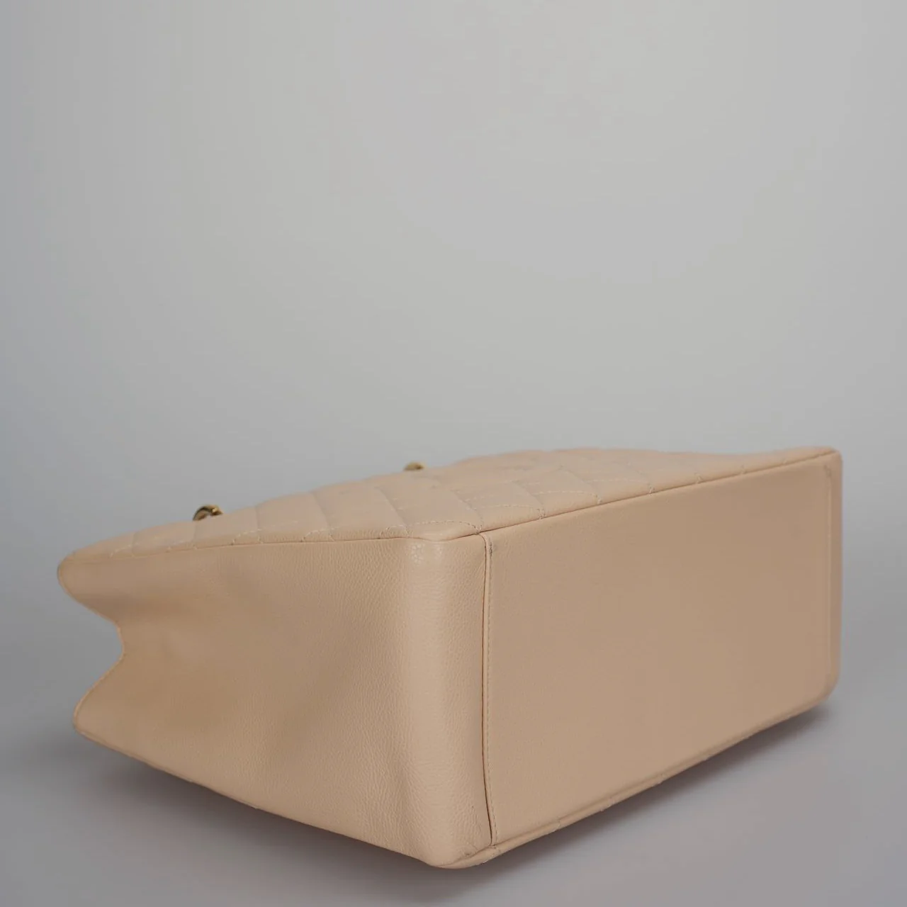 used-Chanel Beige Grand Shopping Tote GST Bag in Caviar Leather with gold Hardware-MILOURA