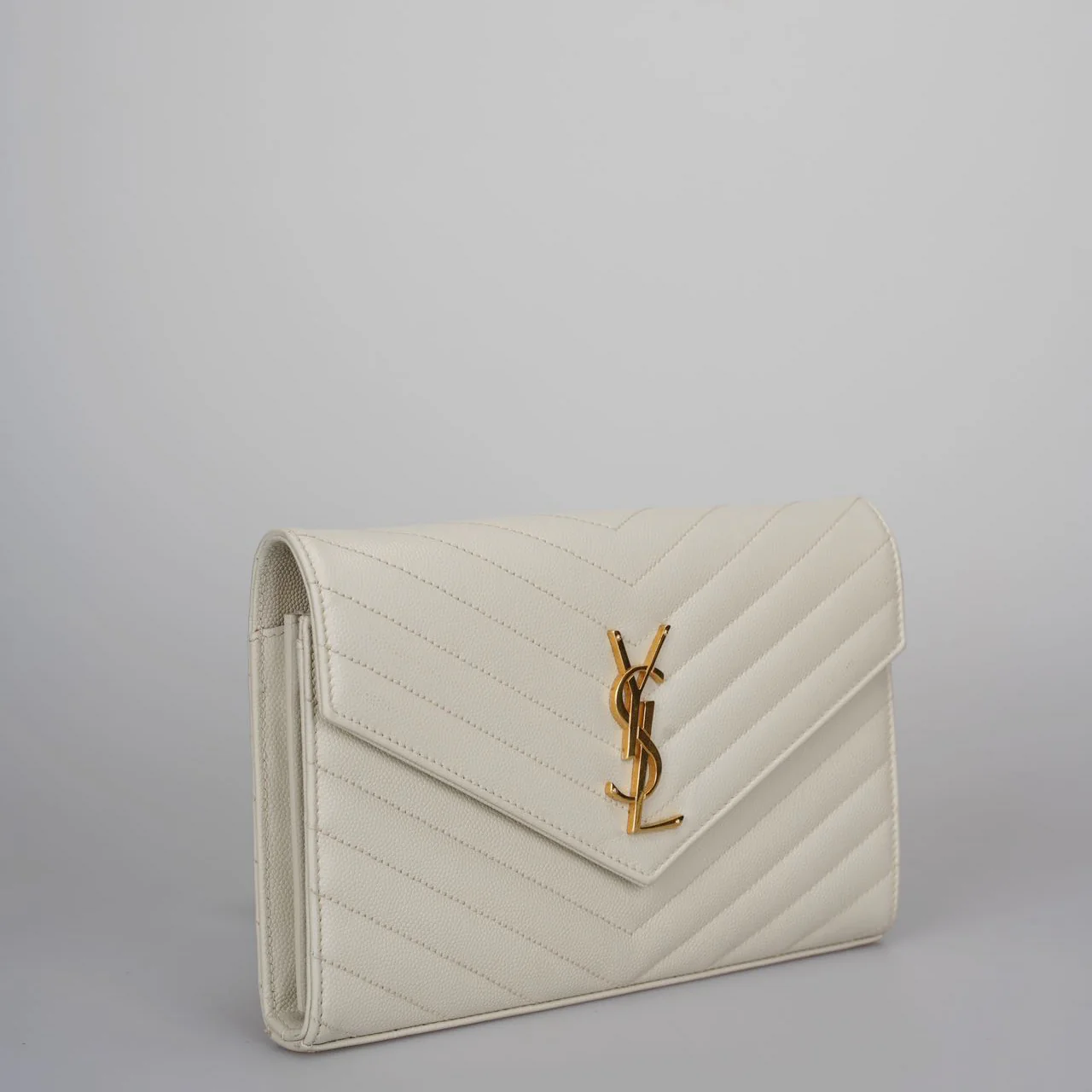 used-Saint Laurent Cassandre White Leather Envelope Wallet On Chain-MILOURA