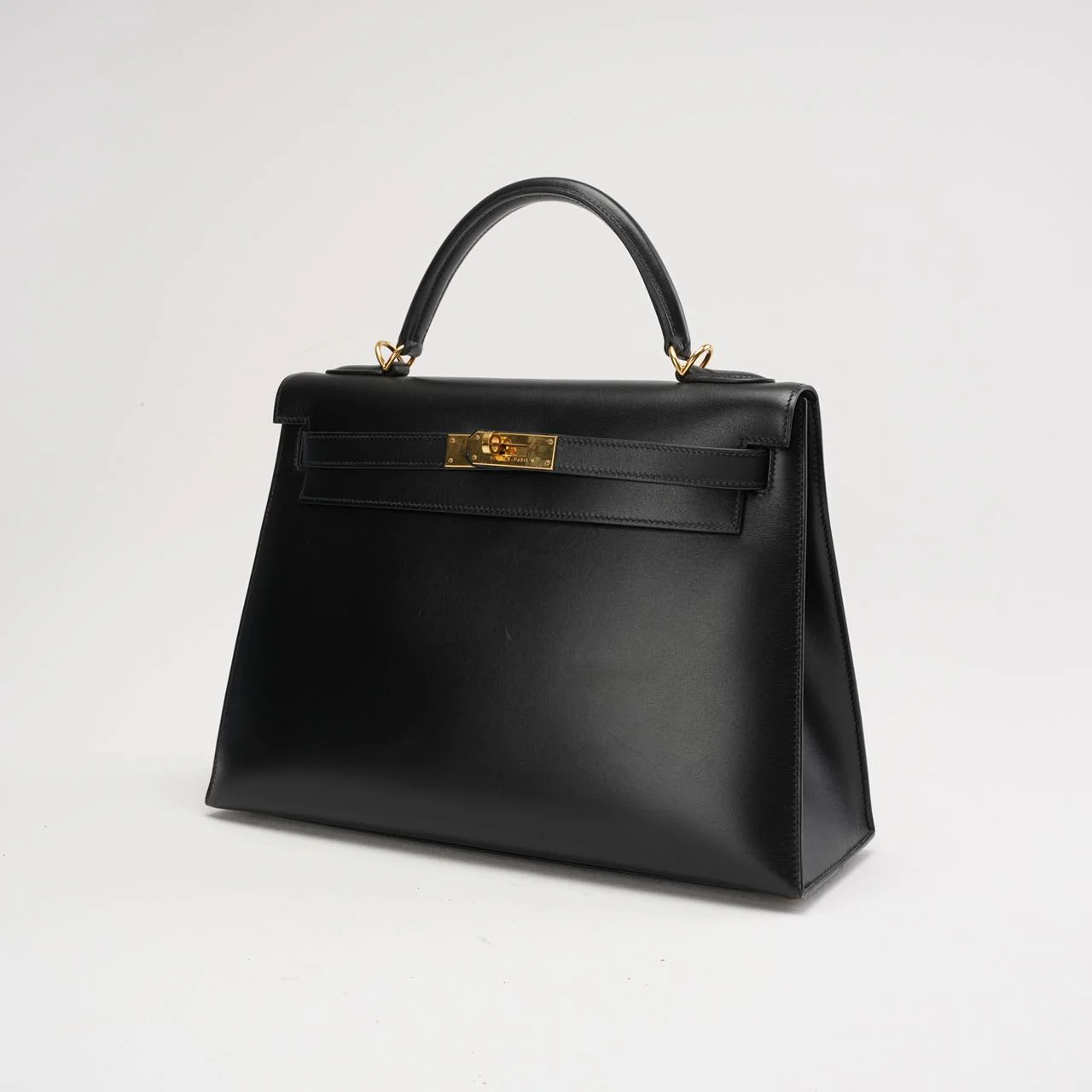 Hermes Black Kelly 32 Sellier in Box Leather 2000