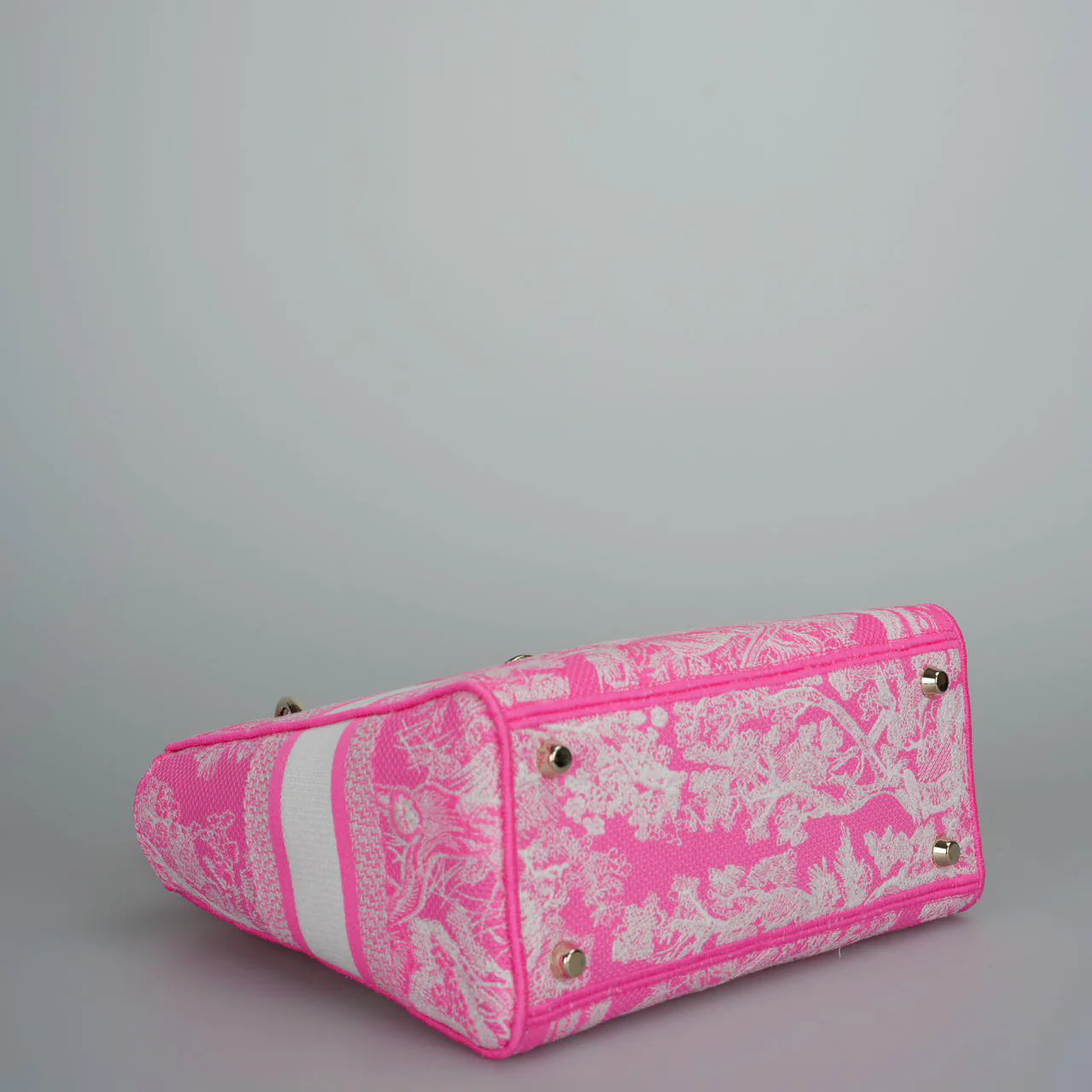 used-Christian Dior Canvas Toile De Jouy Reverse Embroidered Medium Lady D-Lite in Fluorescent Pink-MILOURA