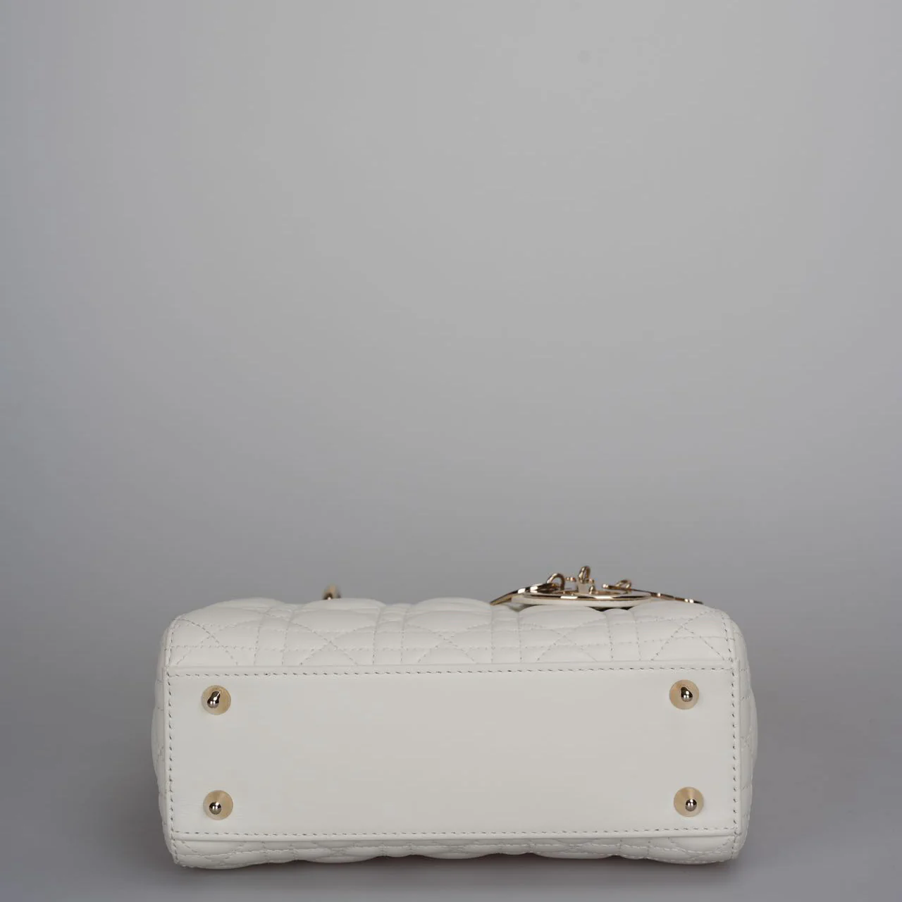 used-Christian Dior White Small Lady Dior Bag in Cannage Lambskin Leather with Gold Hardware 2020-MILOURA