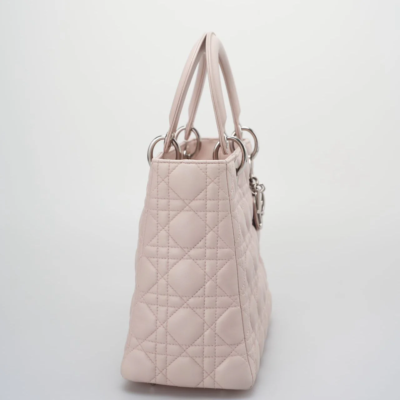 used-Christian Dior cherry blossom pink lady Dior bag in Lambskin with silver Hardware-MILOURA