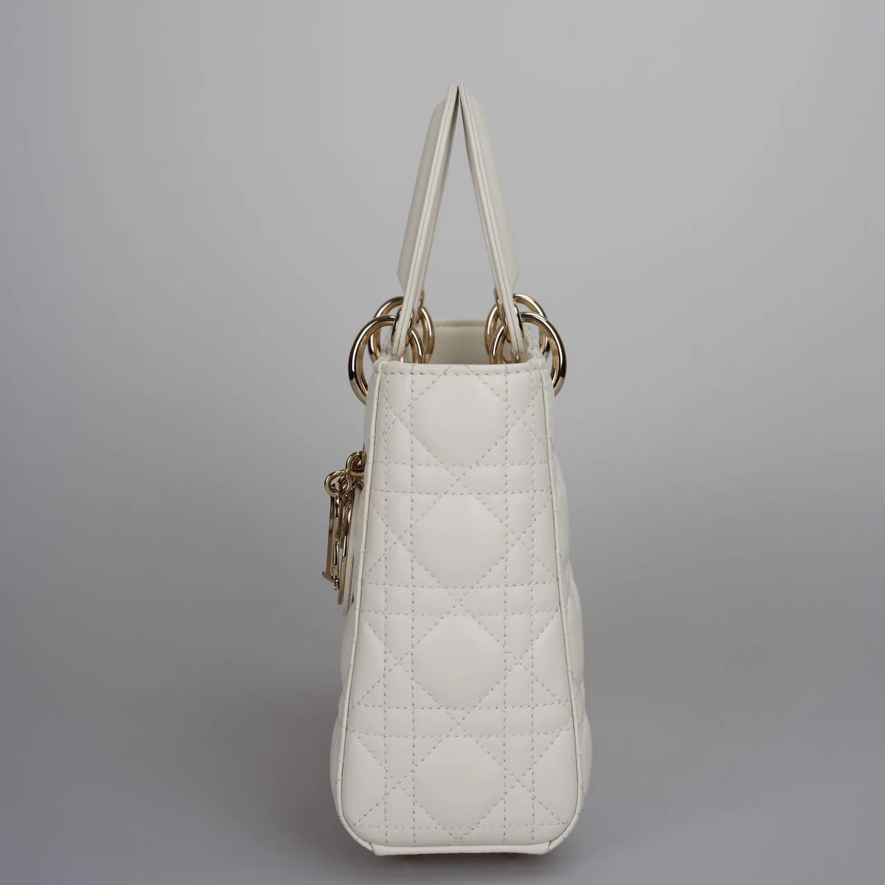 used-Christian Dior White Small Lady Dior Bag in Cannage Lambskin Leather with Gold Hardware 2020-MILOURA
