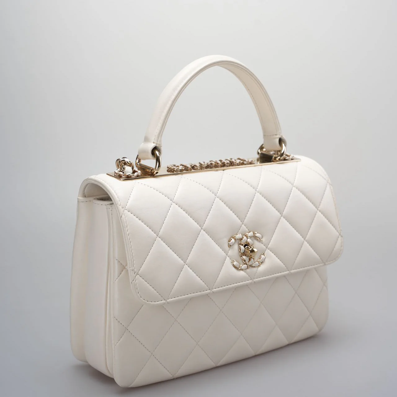 used-Chanel small trendy CC Lambskin Quilted Flap Dual Handle Bag in White-MILOURA