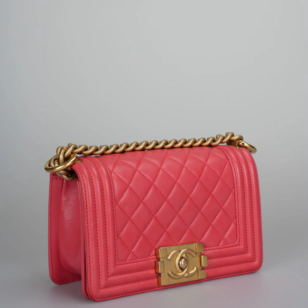 used-Chanel Lambskin Quilted Small Boy Flap Bag in Pink with Gold Hardware-MILOURA