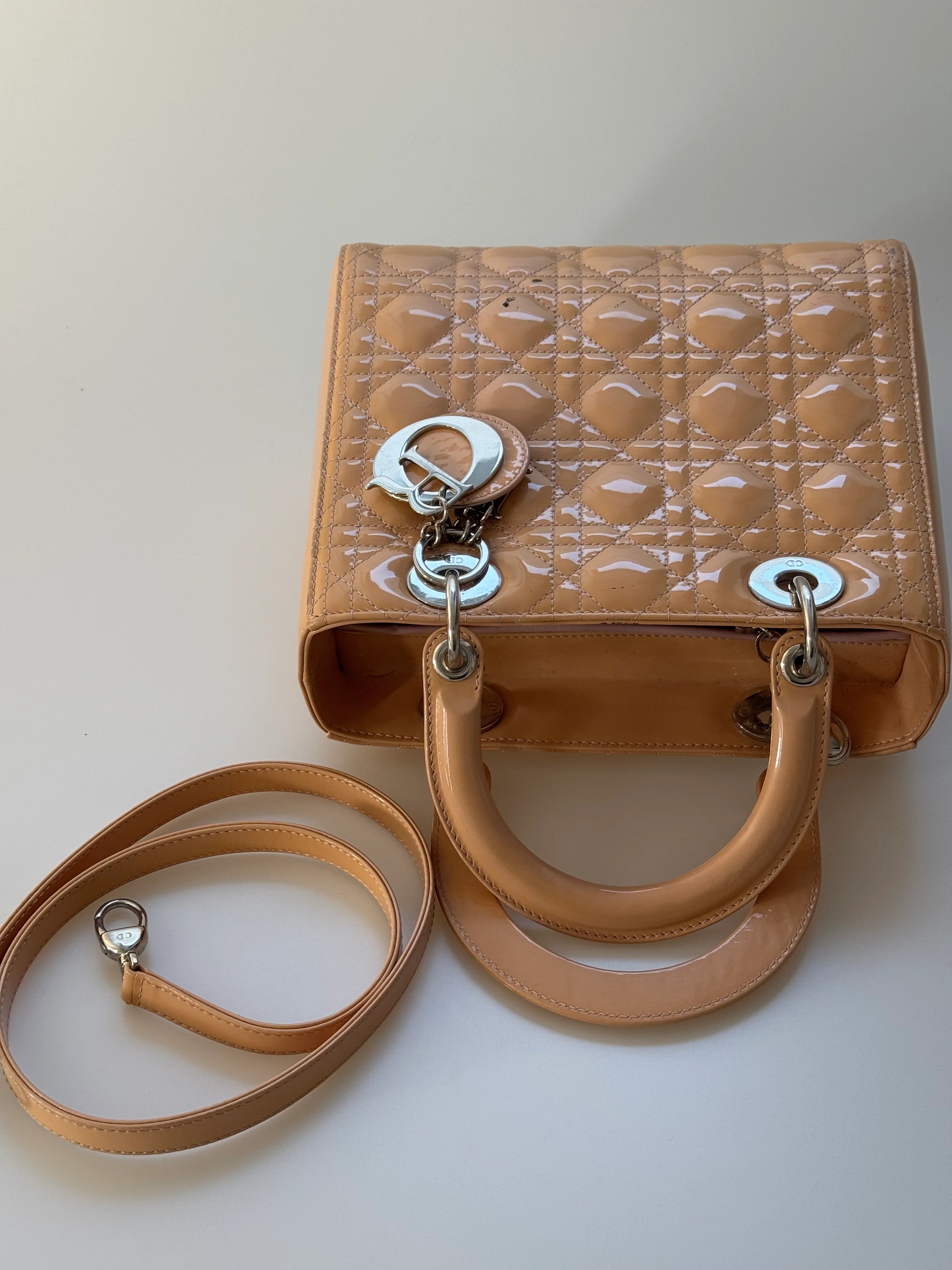 used-Christian Dior Lady Dior bag medium light beige-MILOURA