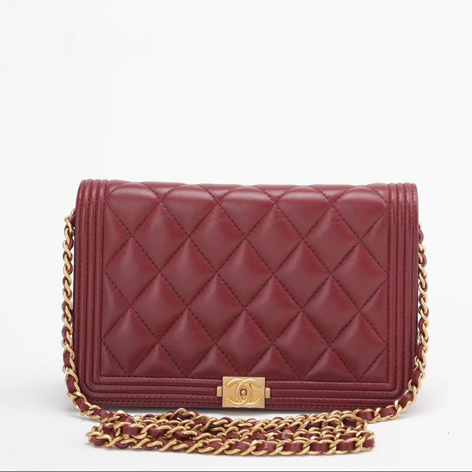 Chanel Burgundy Boy Wallet on Chain Bag Lambskin 2017