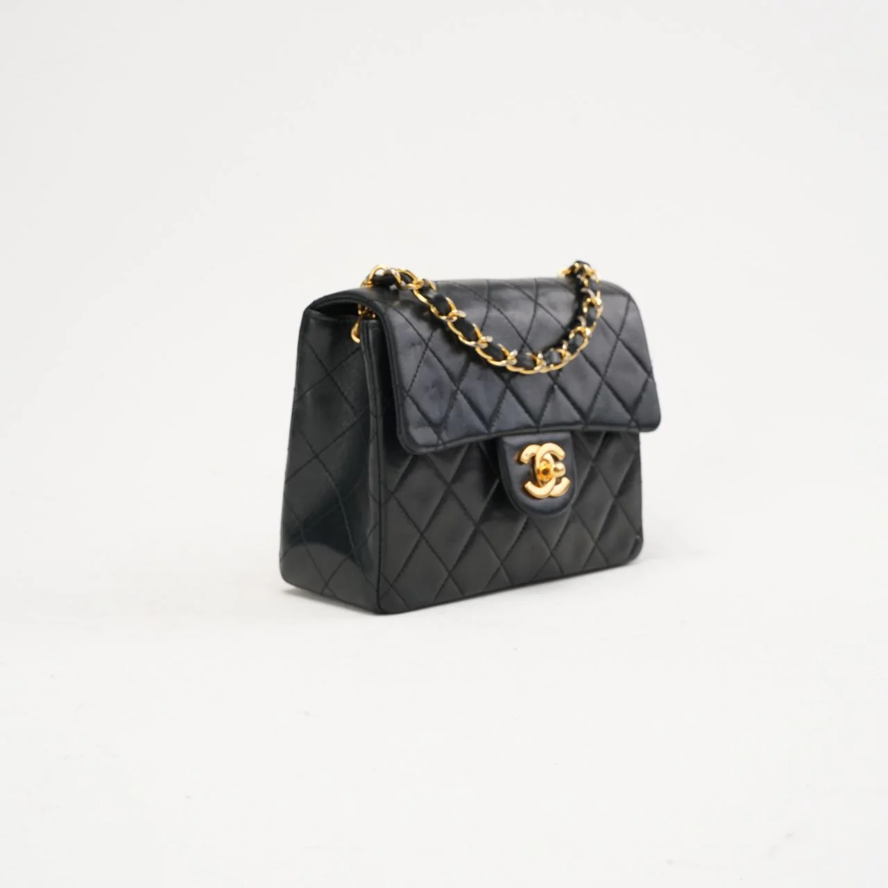 Chanel Vintage Mini Square Classic Flap Lambskin Black 1991