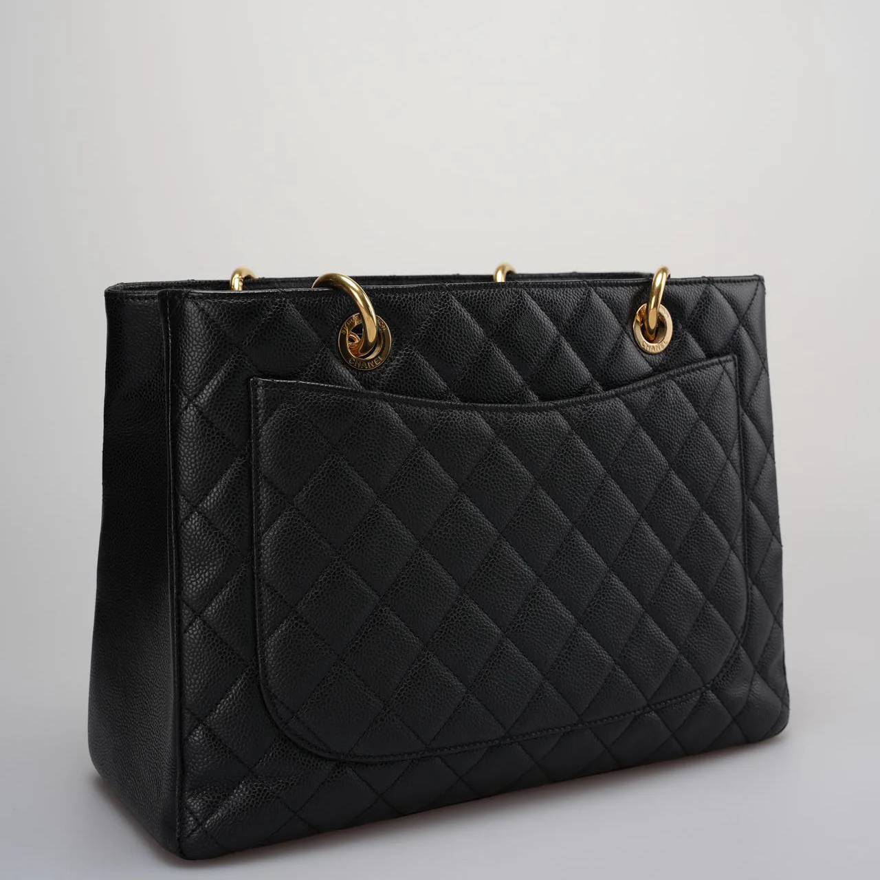 used-Chanel Grand Shopping Tote Black GST Bag in Caviar Leather with Gold Hardware Medium-MILOURA