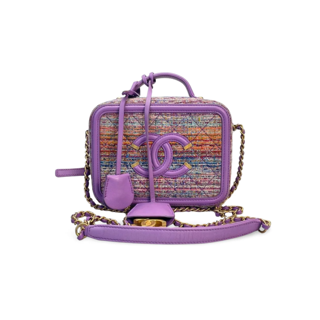 used-Chanel Tweed vanity Case Bag with Gold hardware Small Multi-Color-MILOURA