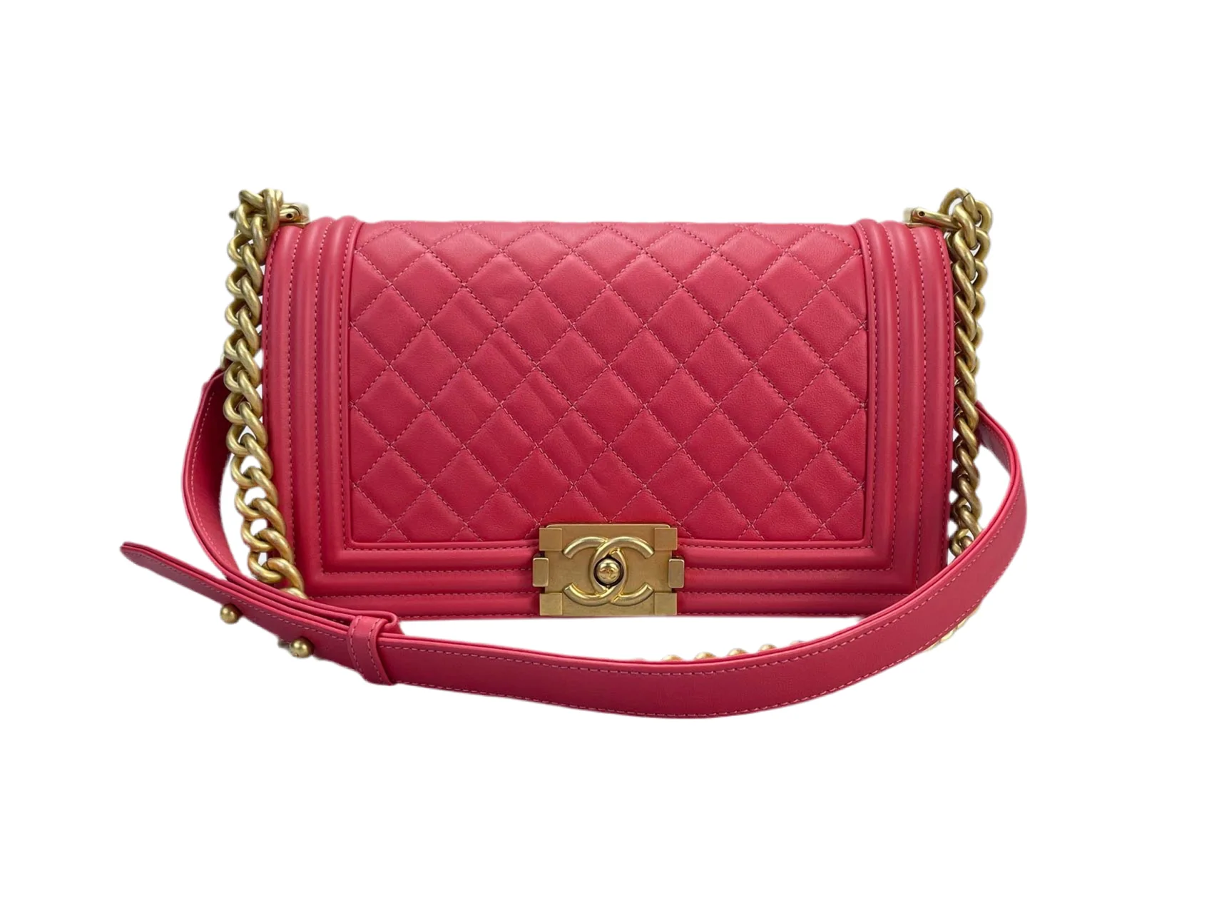 used-Chanel Medium Leboy Bag in Hot Pink with Gold Hardware-MILOURA