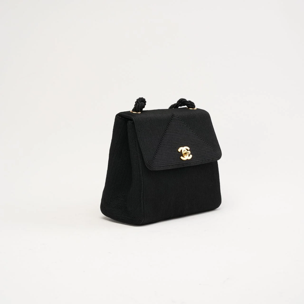 Chanel Vintage Silk Rope Mini Kelly Flap Black 1997