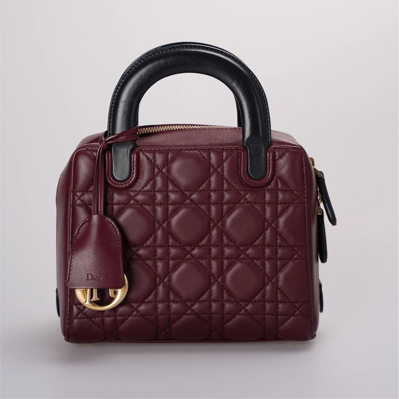 used-Christian Dior Lambskin Burgundy Cannage Lily Tote Bag-MILOURA