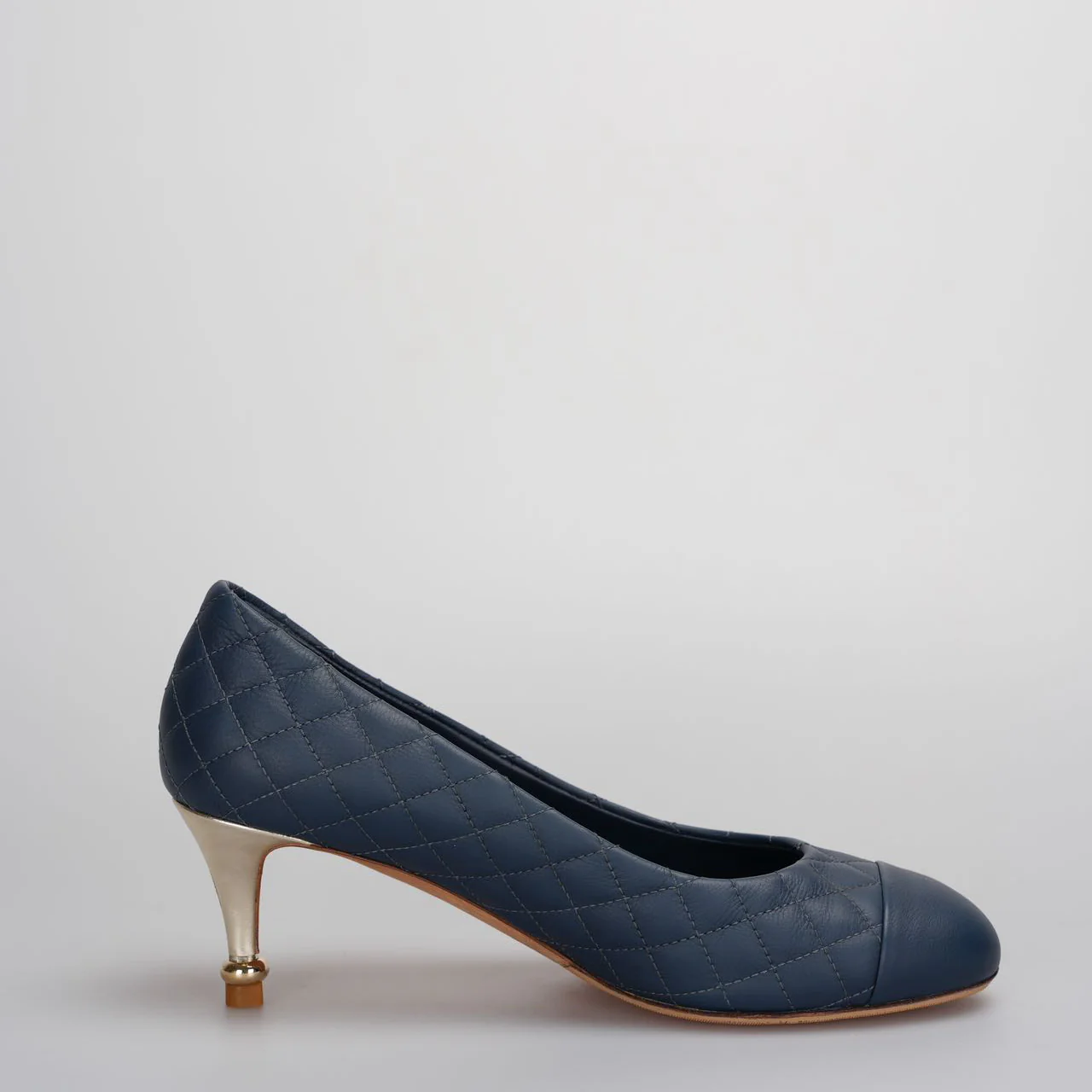 used-Chanel Blue Quilted Leather Pumps 6cm Size 37.5C-MILOURA