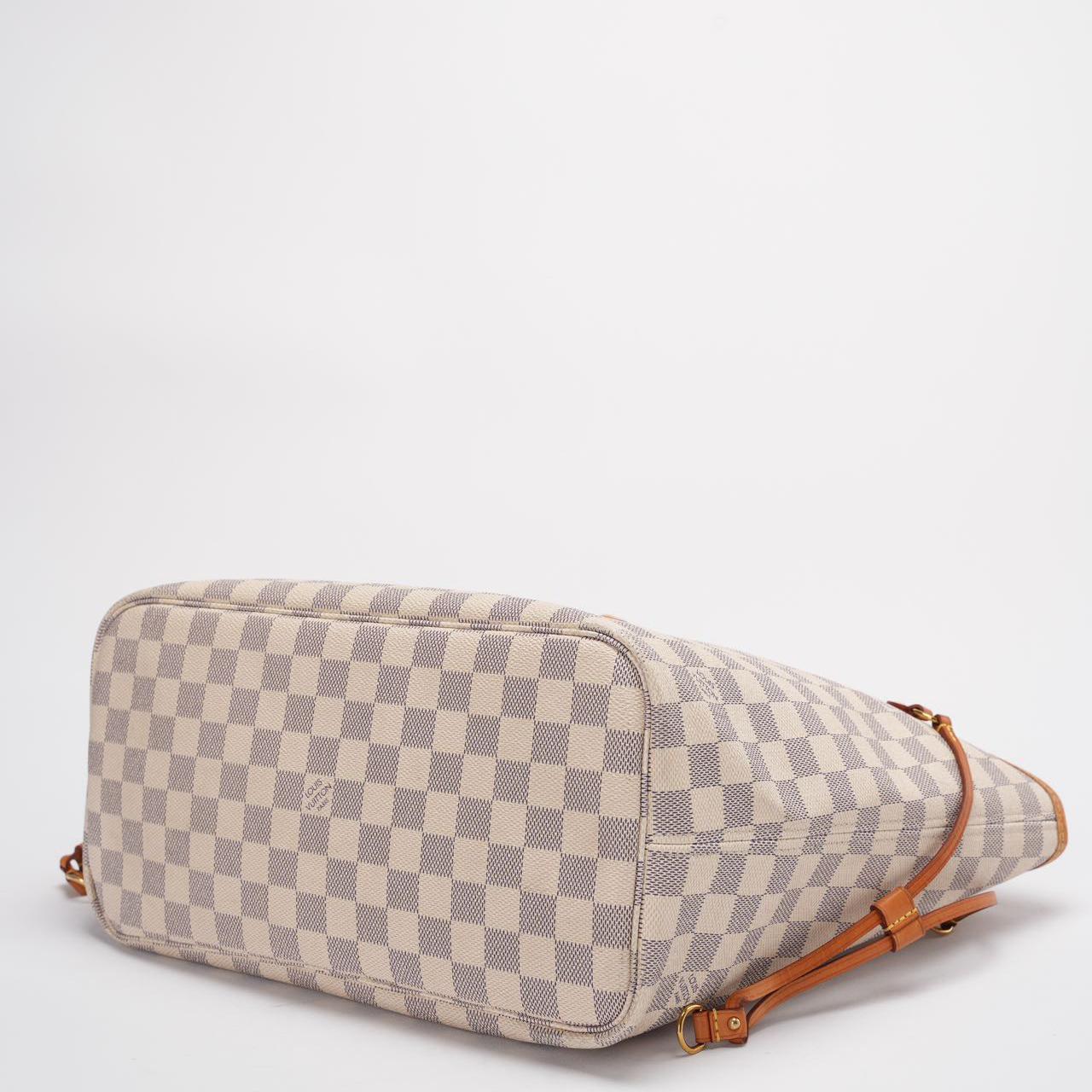 Louis Vuitton MM Damier Azur White Tote Bag with Removable Pouch Corner