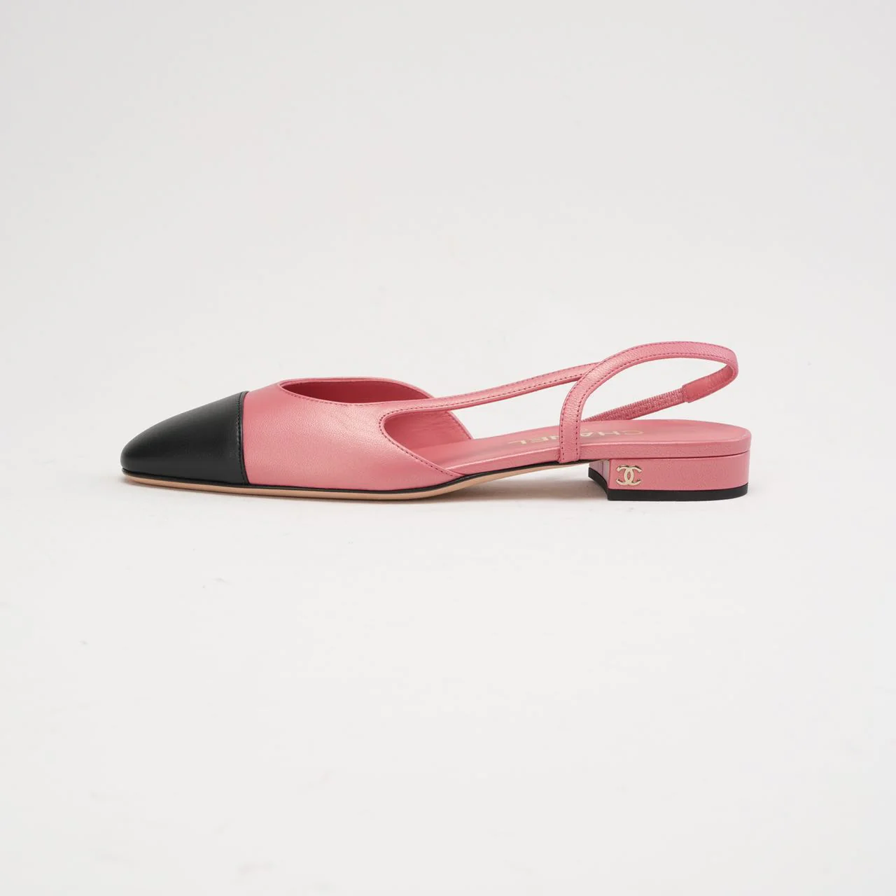 Chanel Pink / Black CC Logo Slingback Flats Size 38.5
