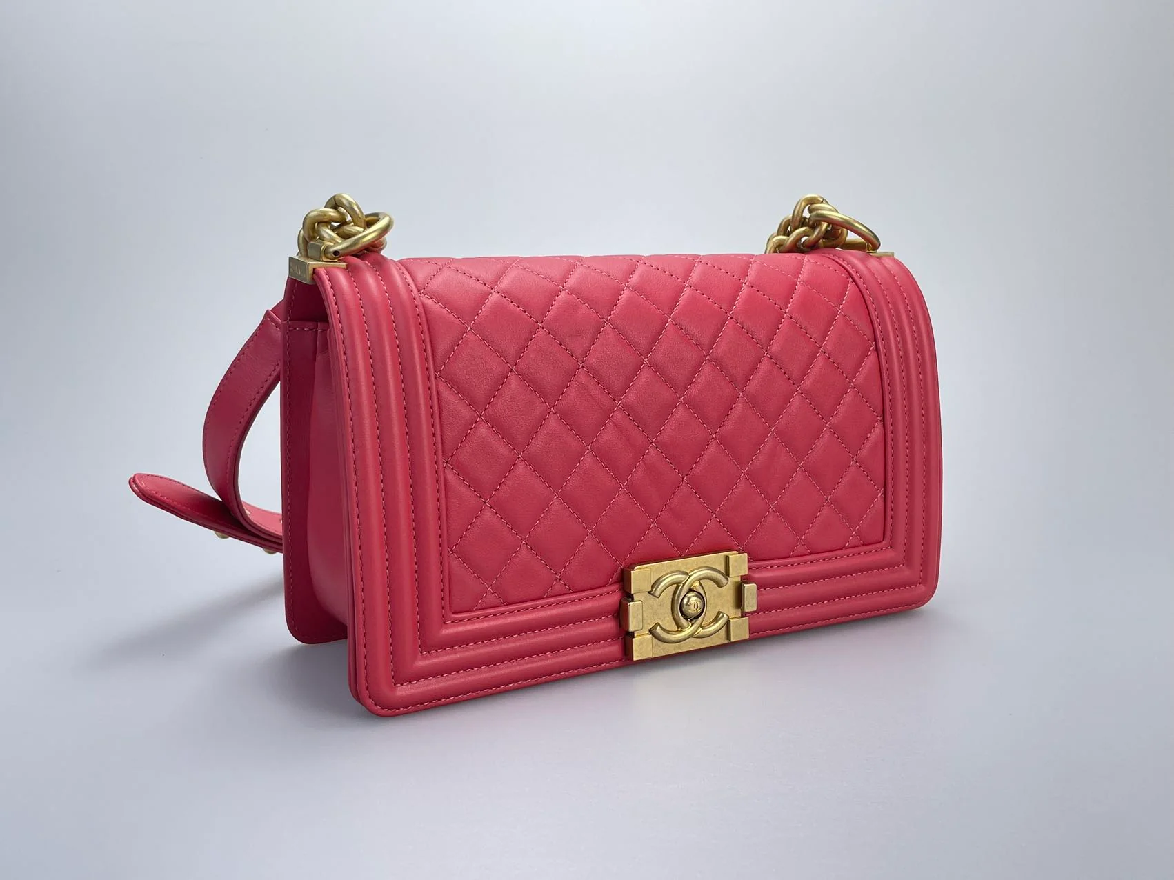 used-Chanel Medium Leboy Bag in Hot Pink with Gold Hardware-MILOURA