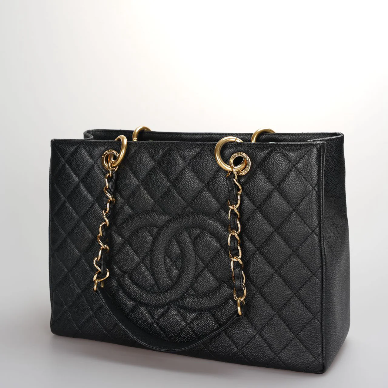 used-Chanel Black Grand Shopping Tote GST Bag in Caviar Leather with Gold Hardware-MILOURA