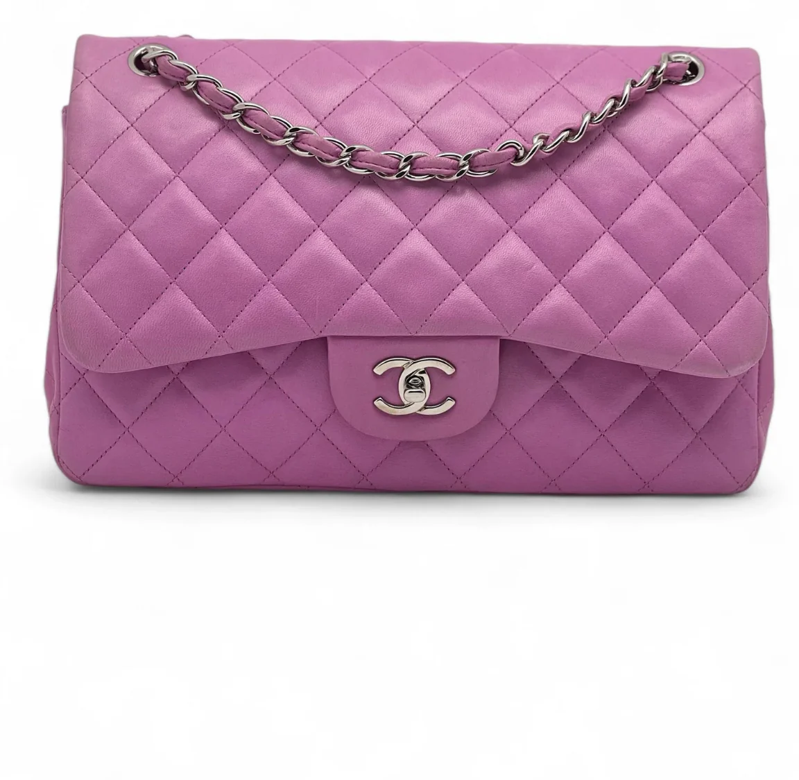 used-Chanel Purple Jumbo Classic Double Flap Bag in Lambskin Leather with Silver Hardware-MILOURA