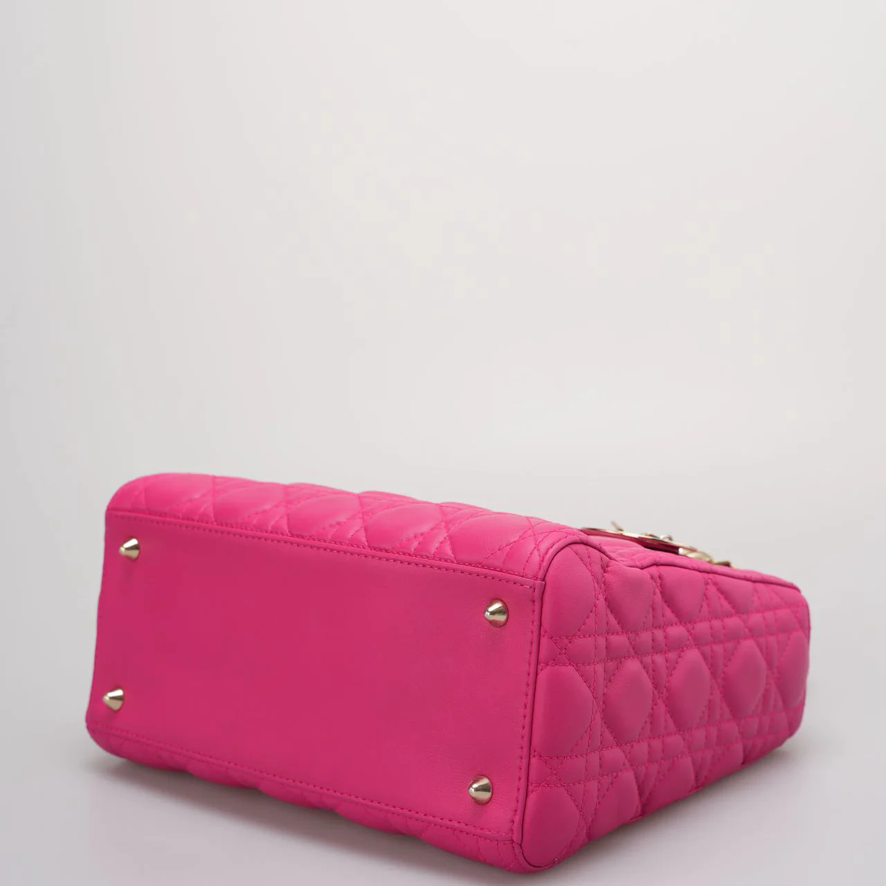 used-Christian Dior Pink Lady Dior Bag in Cannage Lambskin Leather with Gold Hardware Medium-MILOURA