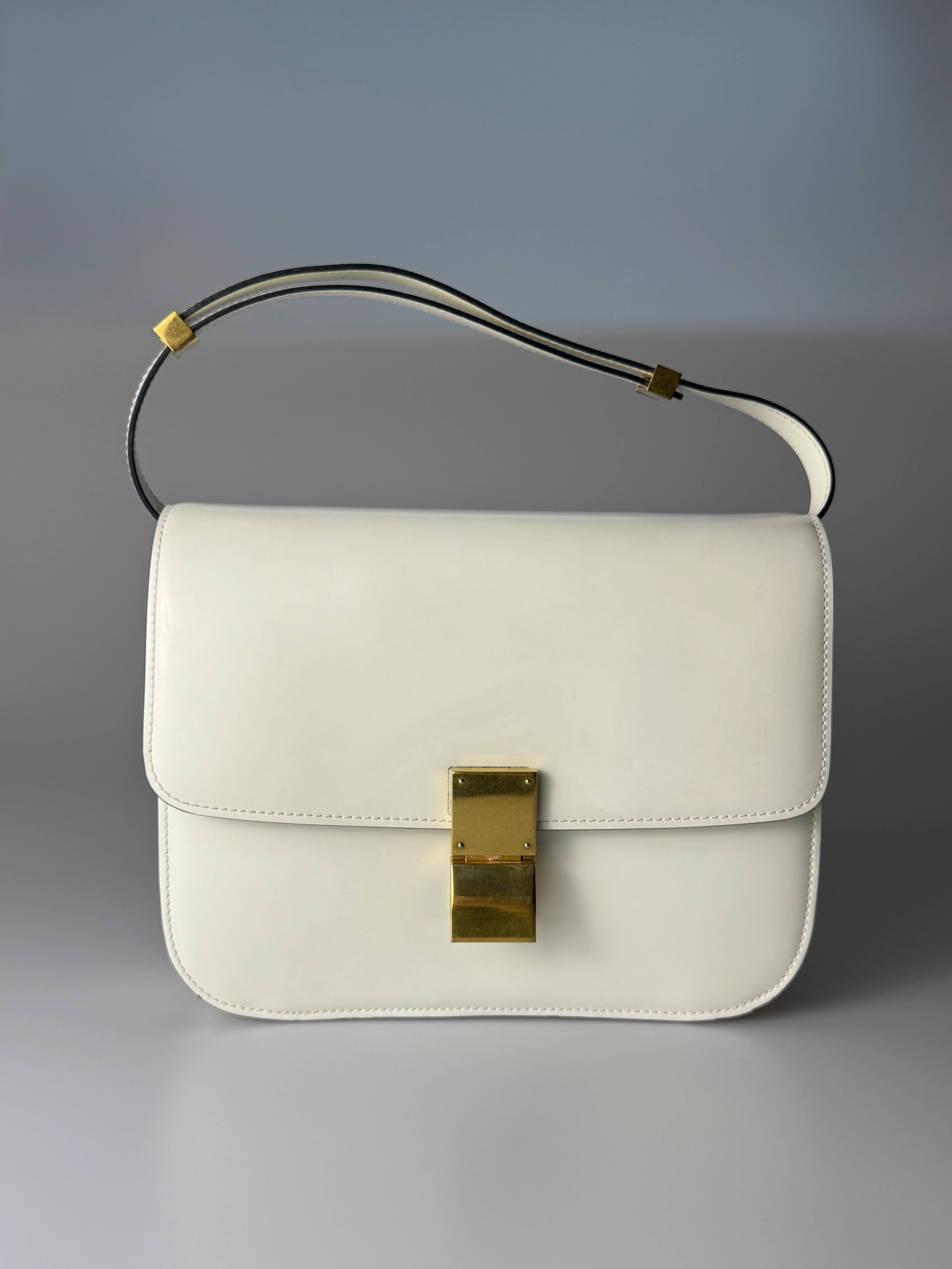used-Celine bag Classic Box white leather shoulder bag-MILOURA