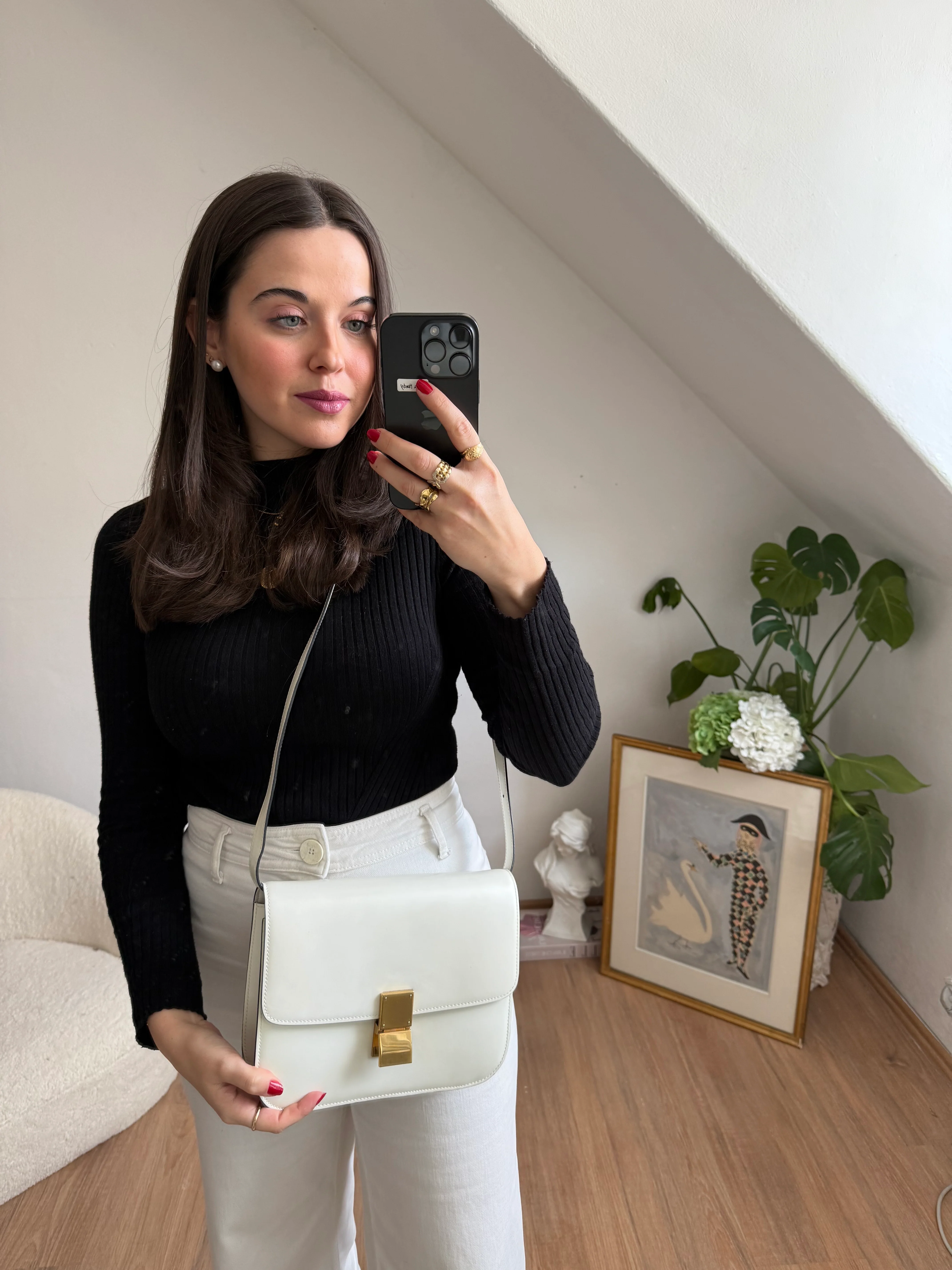 used-Celine bag Classic Box white leather shoulder bag-MILOURA