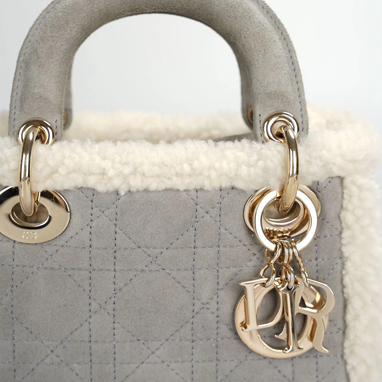 used-Christian Dior Lady Dior Pre-Owned 2020 Mini Suede Shearling Cannage Lady Dior satchel-MILOURA