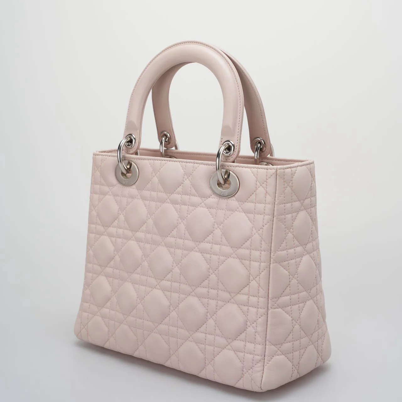 used-Christian Dior cherry blossom pink lady Dior bag in Lambskin with silver Hardware-MILOURA