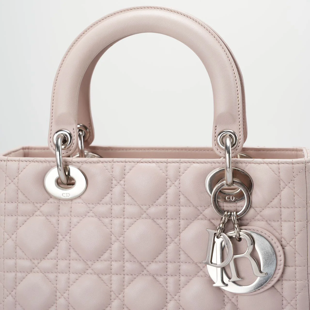 used-Christian Dior cherry blossom pink lady Dior bag in Lambskin with silver Hardware-MILOURA