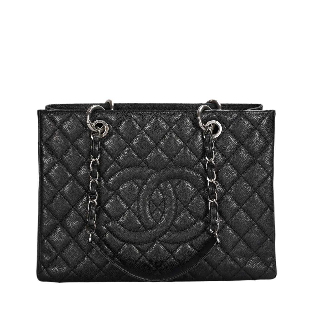 used-Chanel Black Quilted Caviar Leather GST Bag with Silver Hardware-MILOURA