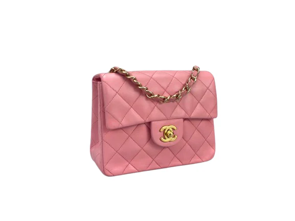 used-Chanel Vintage Rose Pink Classic Mini Square Flap Bag in Lambskin with Gold Hardware-MILOURA
