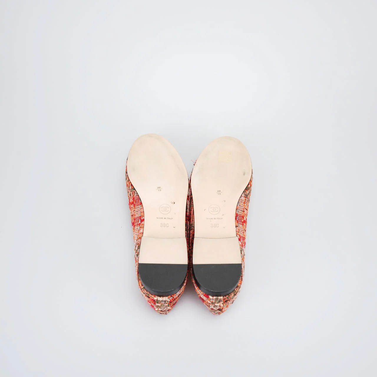 used-Chanel Ballet Flats Multicolor Fabric and Leather CC 38-MILOURA