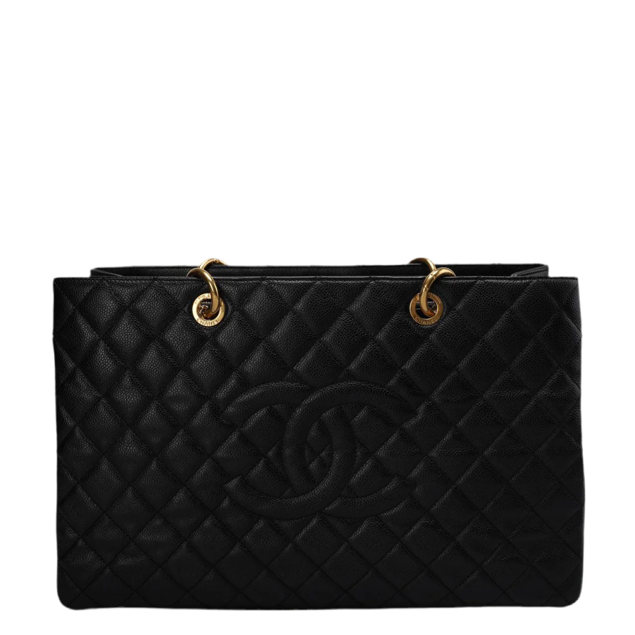used-Chanel Large Black Grand Shopping XL GST Tote Bag in Caviar Leather with Gold Hardware-MILOURA